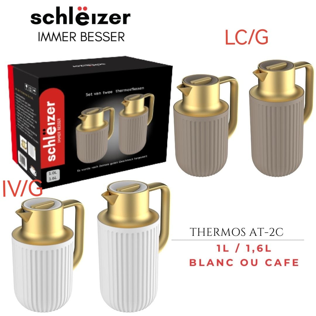 طقم ترامس شلايزر حرارية 2 قطع بتصميم عصري أنيق ولمسة ذهبية