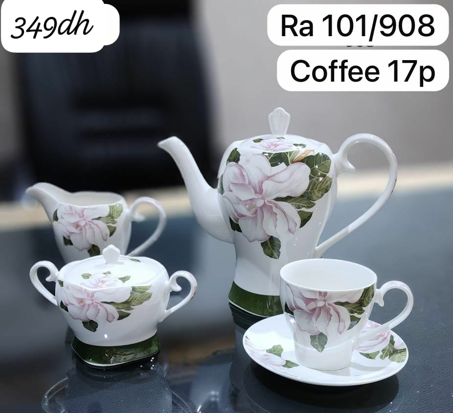 طقم شاي وقهوة أنيق بتصميم مزهر راقي