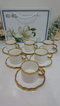 ☕ طقم فناجين قهوة أبيض بحواف ذهبية فاخرة