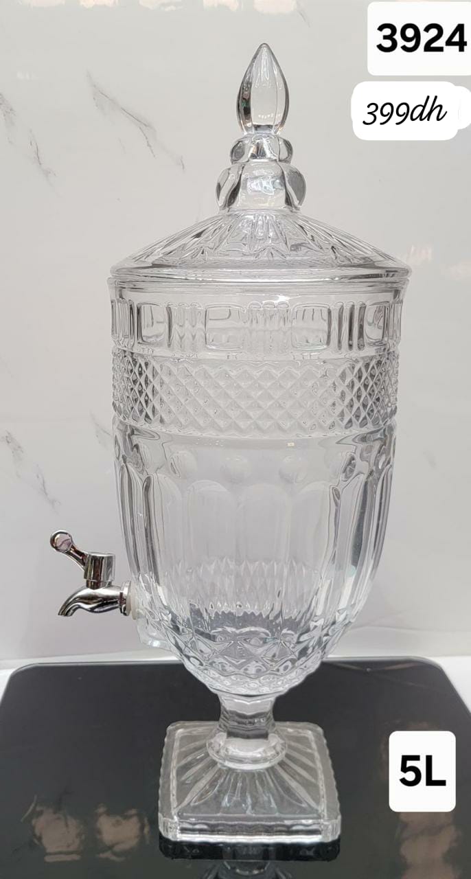 موزّع مشروبات زجاجي فاخر بسعة 5 لتر مع غطاء وصنبور عملي